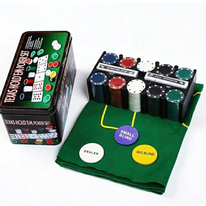 rayihni طقم لعبة البوكر 200 قطعة - يتضمن حصيرة هولدم، 2 مجموعة بطاقات، رقائق، حامل رقائق وصندوق تخزين معدني - مستلزمات ليلة ألعاب ممتعة - حفلة عائلية مع الأصدقاء، عيد ميلاد، عطلة - Image 4